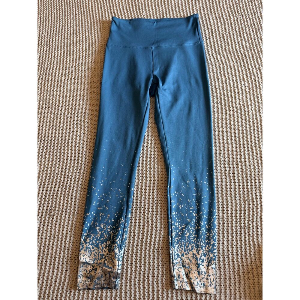 Marika Womens High Waist Leggings S Teal Blue Metallic Foil Speckle Ankle